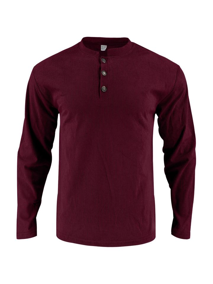 Herren Langarmshirt mit modischer Stehkragen und Knopfleiste Drune