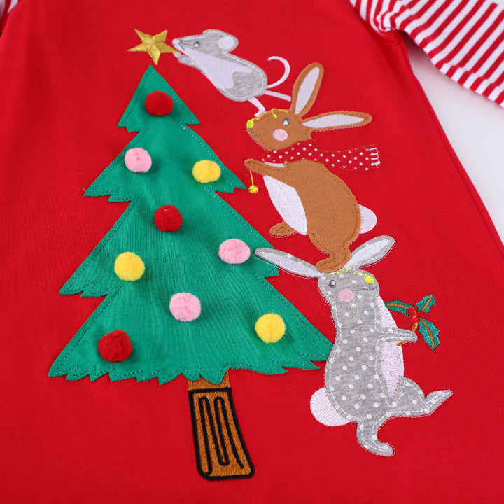 Mädchen Baumwollkleid mit festlichem Tier- und Weihnachtsbaum-Design Drune