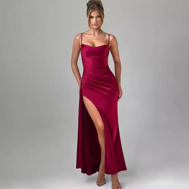 Damen Elegantes Maxikleid mit verführerischem Schlitz und schulterfreiem Design Drune