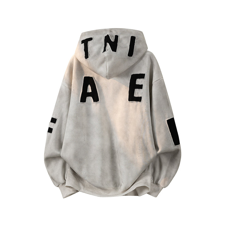 Unisex Oversize Kapuzenpullover mit handschriftlichem Grafik-Print, Kängurutasche & geripptem Saum Drune