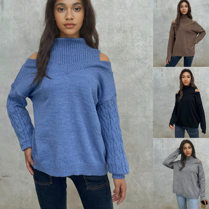 Damen Trendpullover mit schulterfreiem Design und Zopfmuster Drune