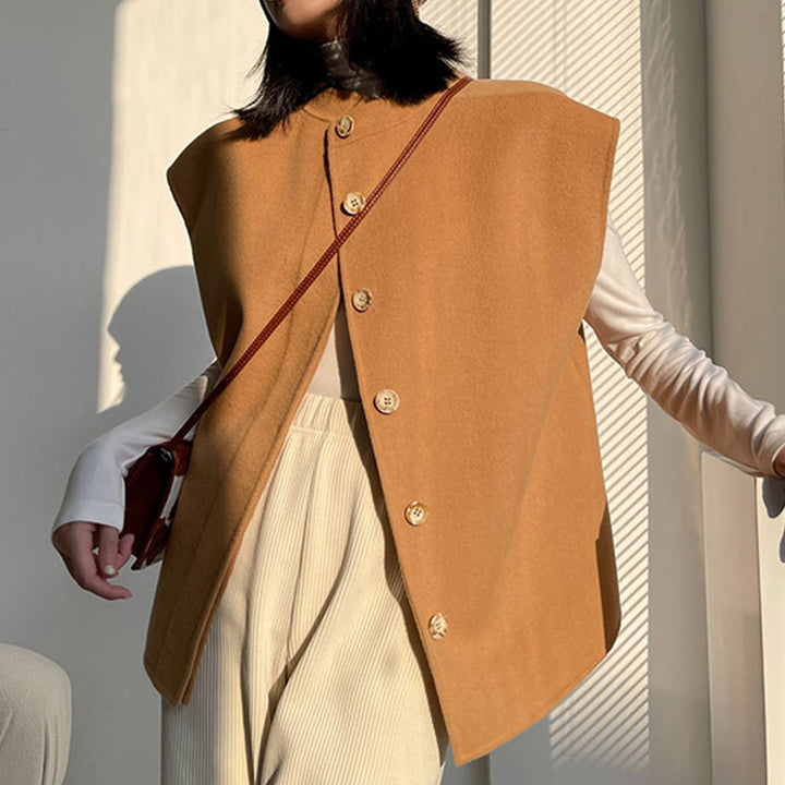 Damen Oversize-Weste mit Stehkragen, kastiger Silhouette und Knopfleiste Drune