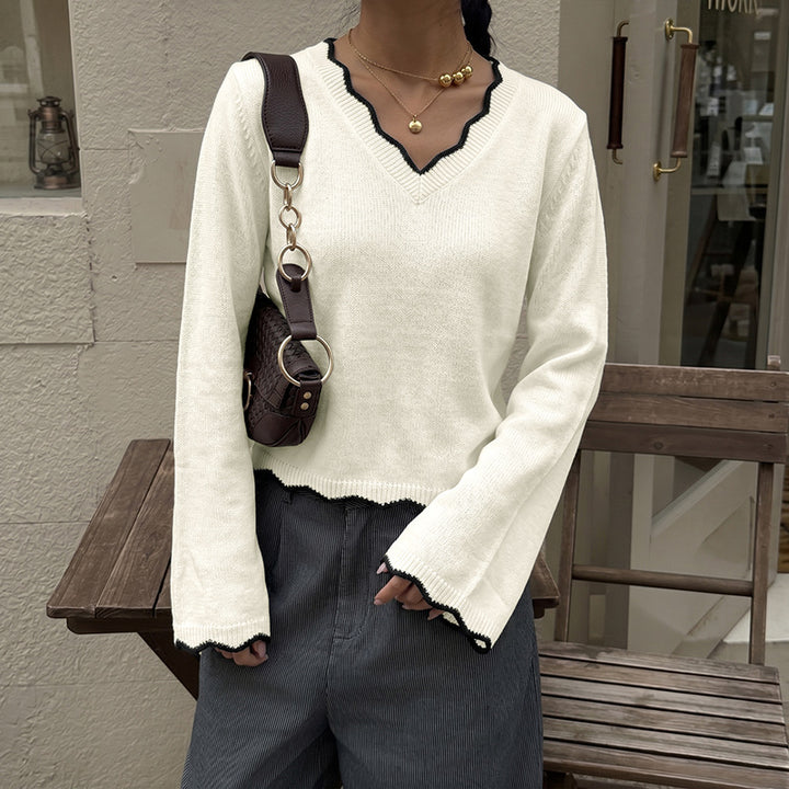 Damen Elegantes V-Ausschnitt Strickoberteil Drune