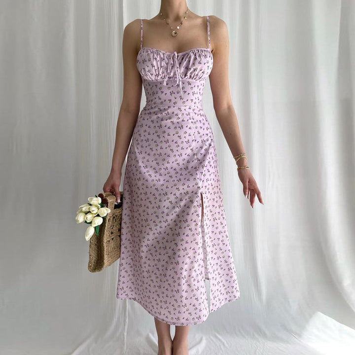 Damen Midikleid mit raffinierten Blumenmustern und seitlichem Schlitz Drune