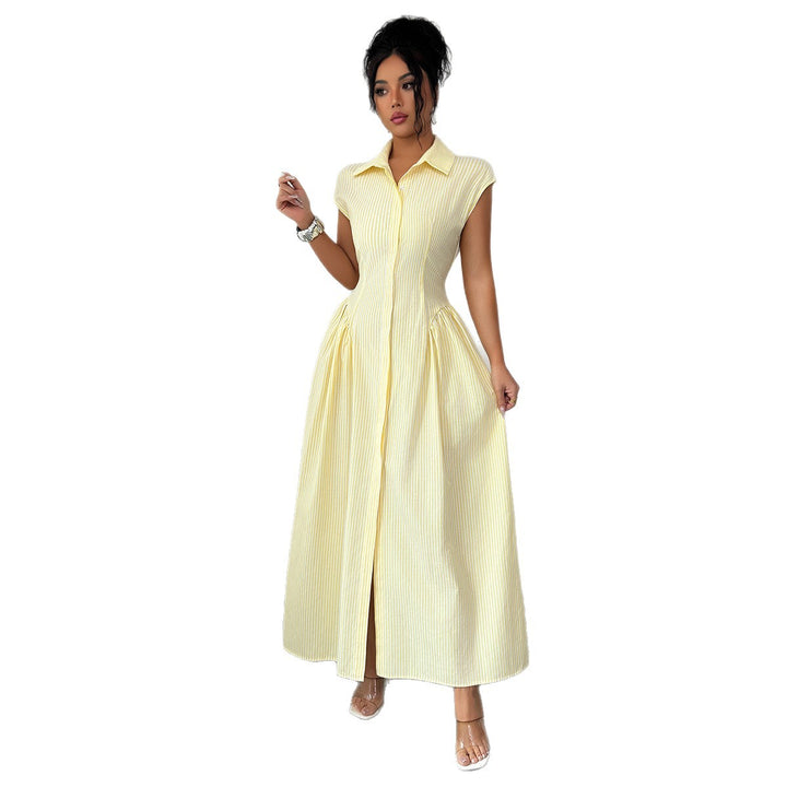 Damen Maxikleid mit klassischem Hemdblusen-Design und eleganten Falten Drune