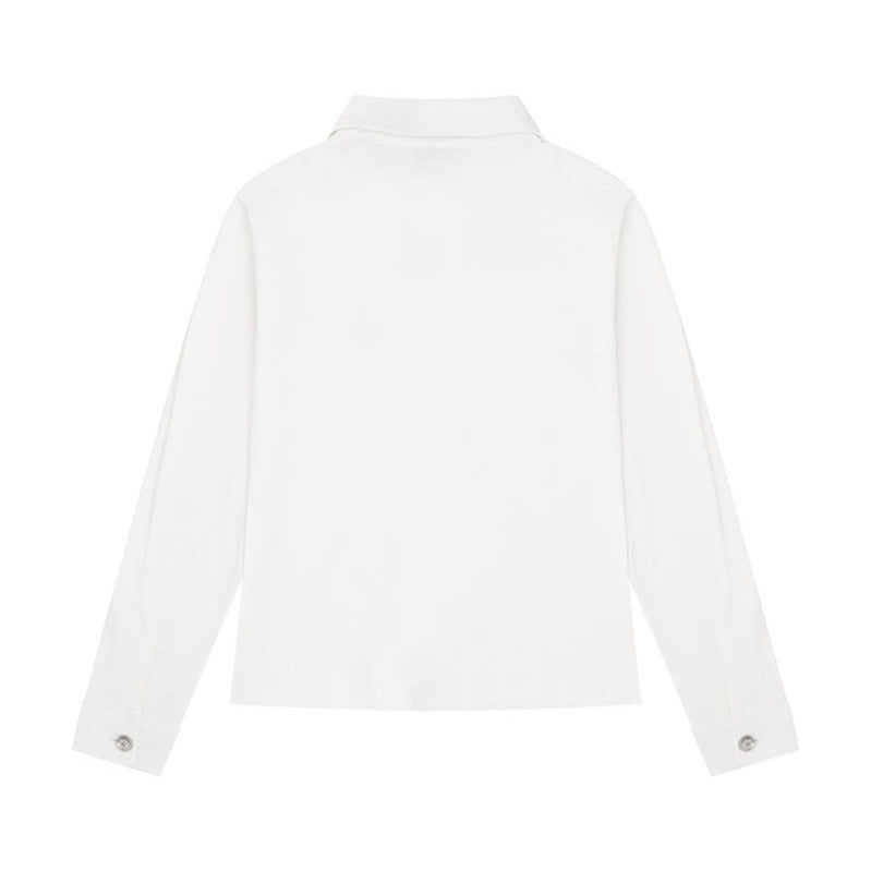 Damen Longsleeve-Poloshirt mit Kurzreißverschluss, Schulterpatten und Statement-Print Drune