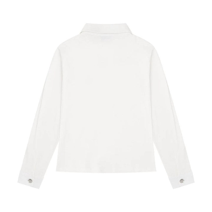 Damen Longsleeve-Poloshirt mit Kurzreißverschluss, Schulterpatten und Statement-Print Drune