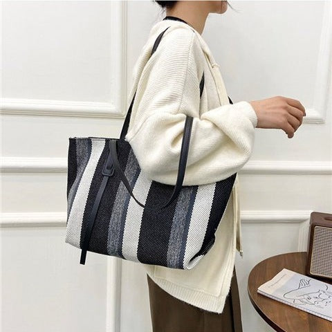 Damen Shopper-Tasche mit modernen Streifen und vielseitigem Innenraum Drune