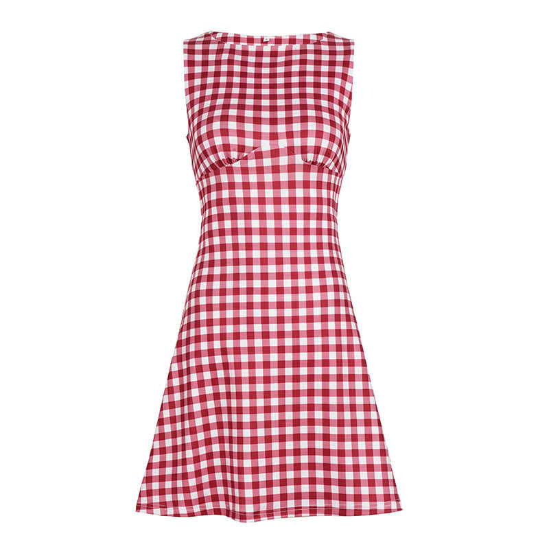 Damen süßes Vichy-Kleid mit femininer Silhouette und Rüschendetails Drune