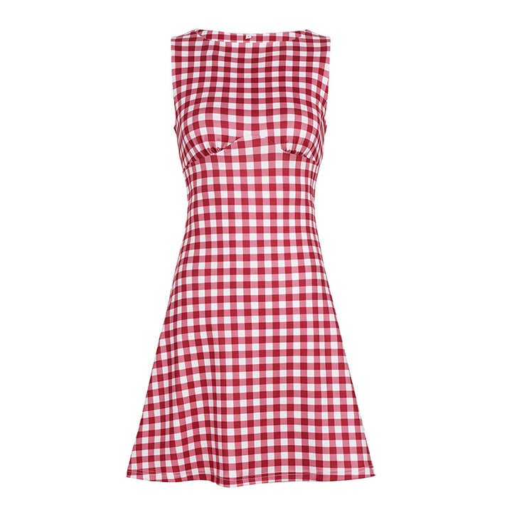 Damen süßes Vichy-Kleid mit femininer Silhouette und Rüschendetails Drune