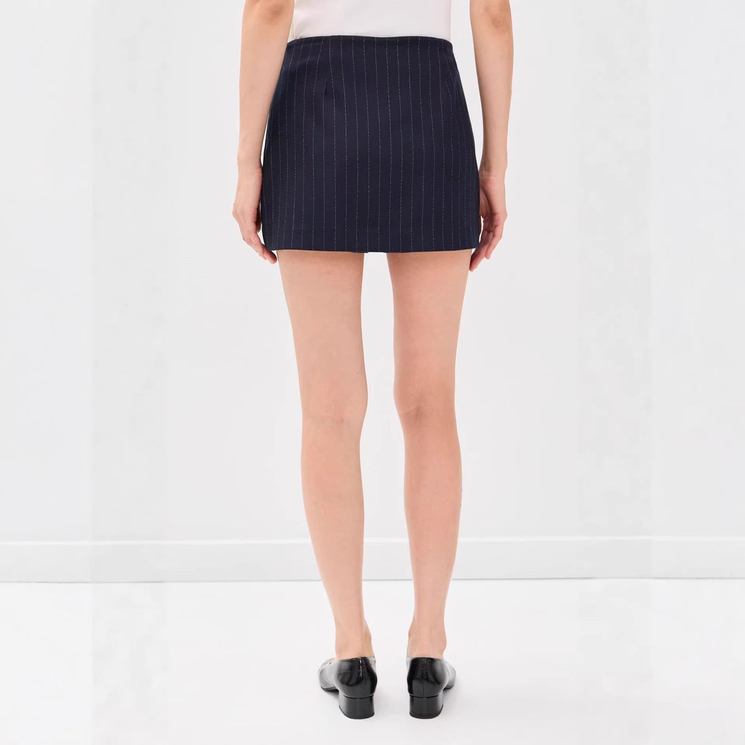 Damen Nadelstreifen‑Blazer ohne Revers mit tailliertem Minirock‑Set Drune