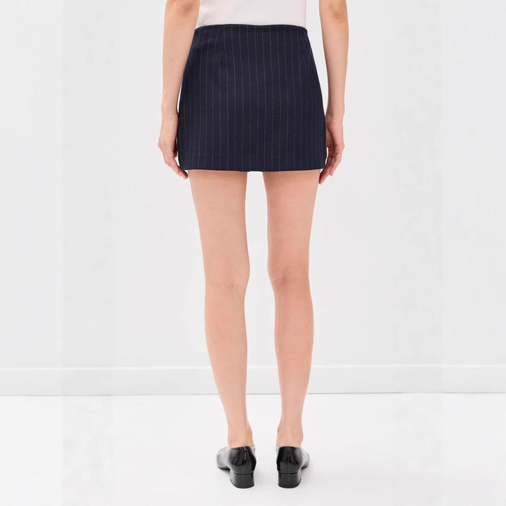 Damen Nadelstreifen‑Blazer ohne Revers mit tailliertem Minirock‑Set Drune
