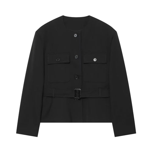 Damen Kurzblouson im Utility‑Style mit Taillengürtel, Pattentaschen und Rundhalsausschnitt Drune