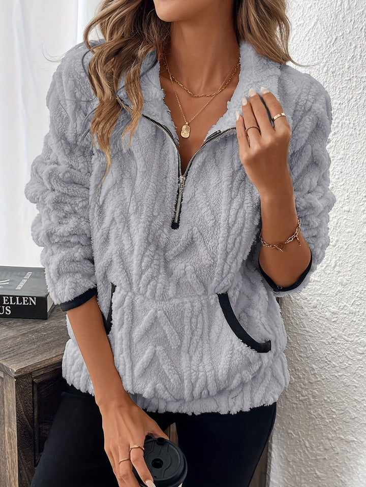 Damen Fleece-Pullover im modernen Strickdesign mit Reißverschluss Drune