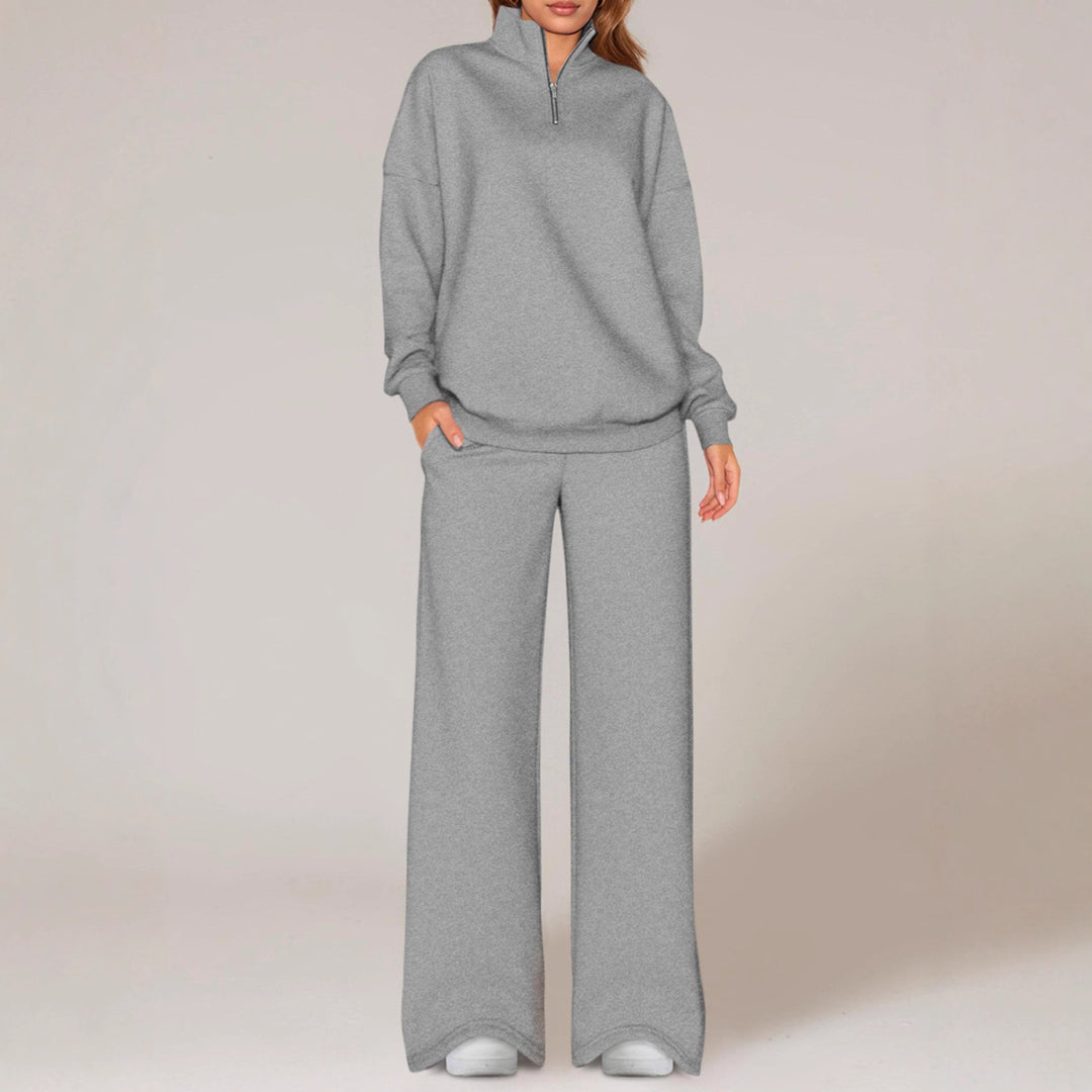 Damen nan oversized Jogginganzug mit Stehkragen halbem Reißverschluss und weitem Bein Drune