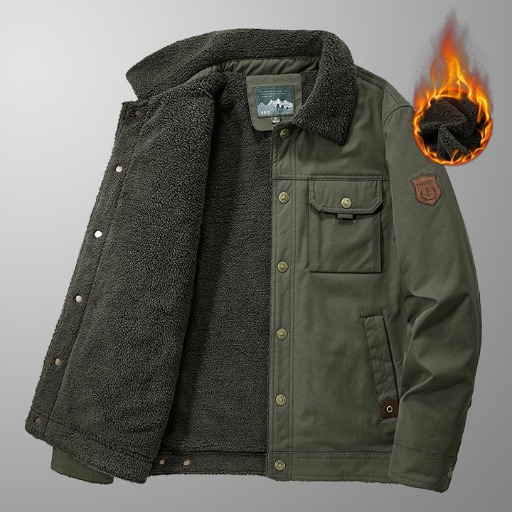 Herren Thermo-Canvasjacke mit vollem Teddyfutter und Utility-Brusttasche Drune
