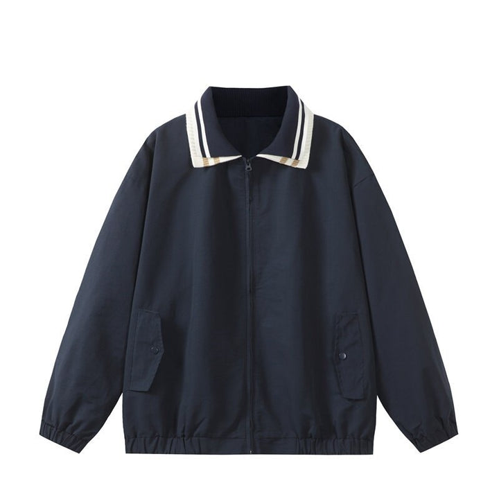 Herren Leichte Harrington‑Style Bomberjacke mit gestreiftem Rippkragen und Druckknopf‑Taschen Drune