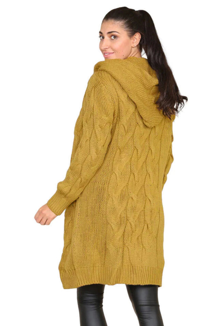 Damen Grobstrick Hoodie-Mantel mit Zopfdesign und tiefen Taschen Drune