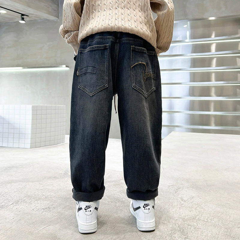 Unisex weite Jeans mit einzigartiger Rückentaschen-Stickerei Drune