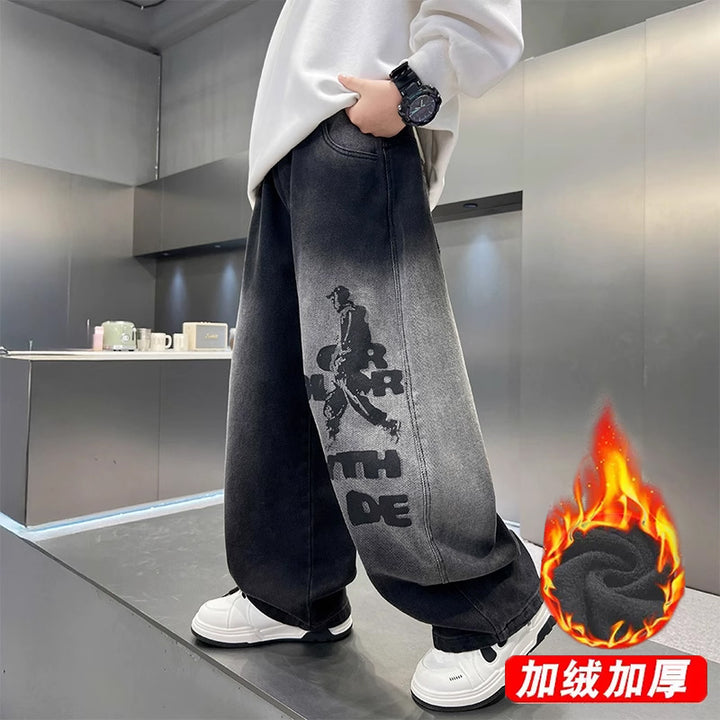 Unisex moderne Baggy-Jeans mit grafischem Druck Drune
