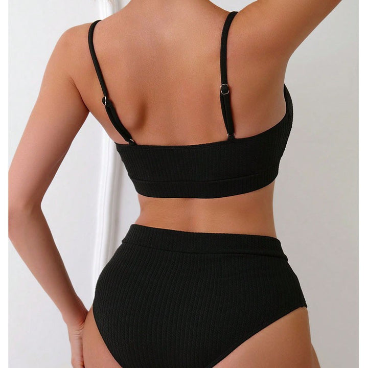 Damen High-Waist Bikini Set mit sportlichem Crop-Top und Rippstruktur Drune