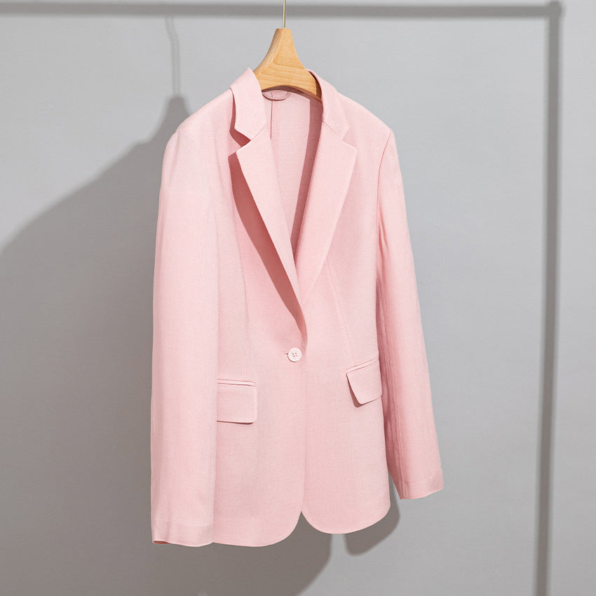 Damen Leichter strukturierter Ein-Knopf-Blazer mit figurformenden Abnähern und Pattentaschen Drune