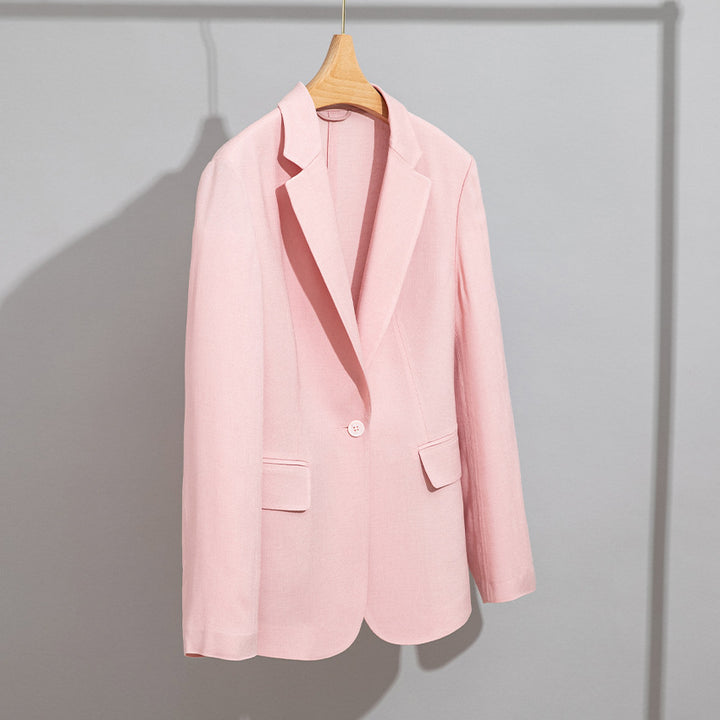 Damen Leichter strukturierter Ein-Knopf-Blazer mit figurformenden Abnähern und Pattentaschen Drune
