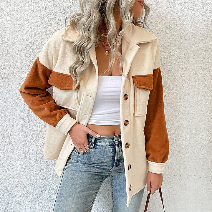 Damen Modische Fleecejacke mit Taschen und Knopfdetails Drune
