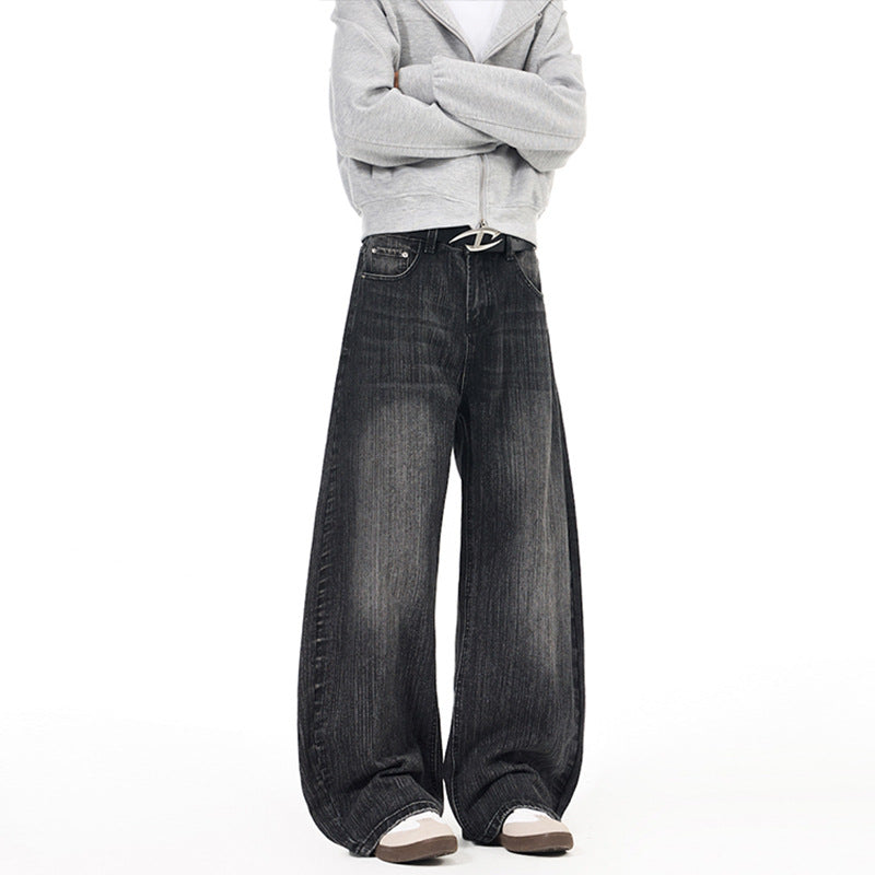 Herren Weite Vintage-inspirierte Denim‑Palazzohose mit verlängerter Saumlage und soften Bleach‑Effekten Drune