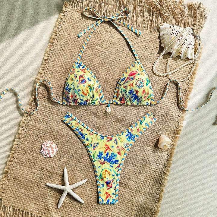 Damen Triangel-Bikini mit maritimem Muster und stylischen Details Drune