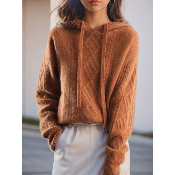 Damen nan kuscheliger Kapuzenpullover aus Kaschmirmischung mit Zopfmuster und Oversize-Schnitt Drune