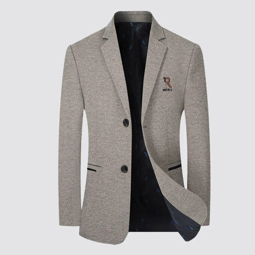 Herren Slim-Fit Sakko mit feiner Fischgrätstruktur und Zwei-Knopf-Verschluss Drune