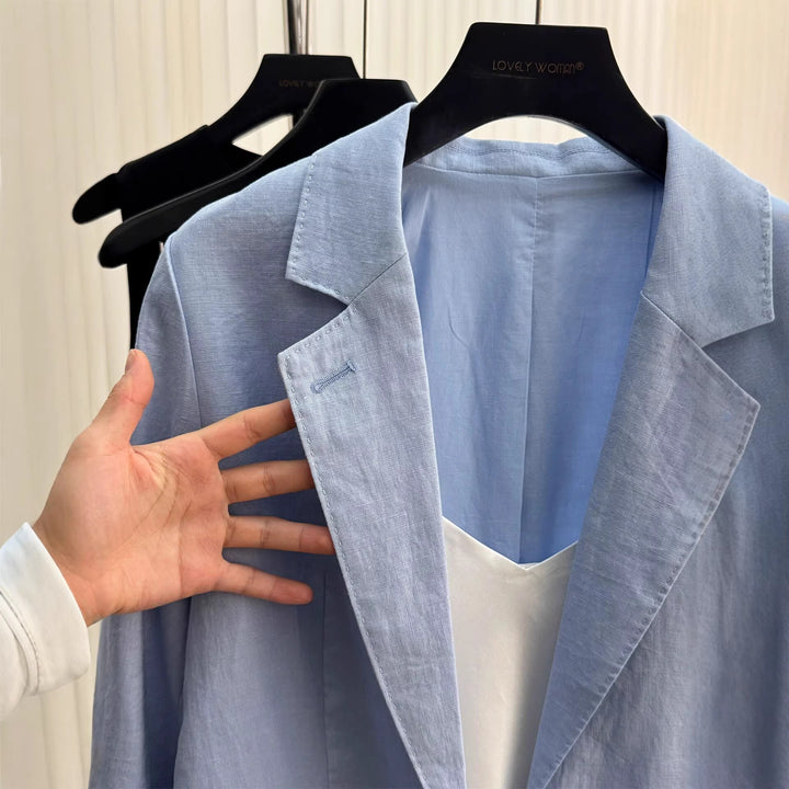 Damen Modischer Leinenblazer mit zwei Taschen Drune