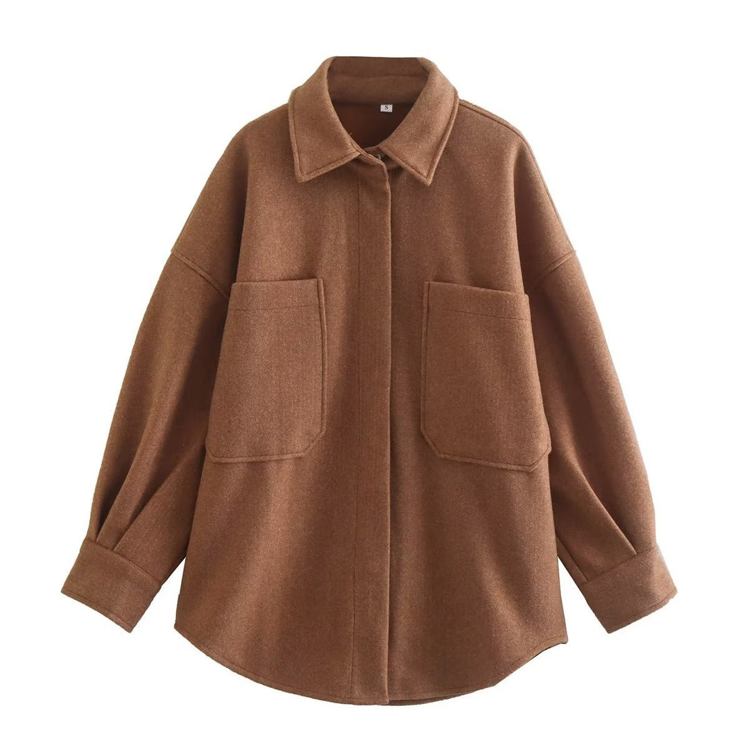 Damen nan kastige Hemdjacke im Oversize Cut mit großen aufgesetzten Taschen und abgerundetem Saum Drune