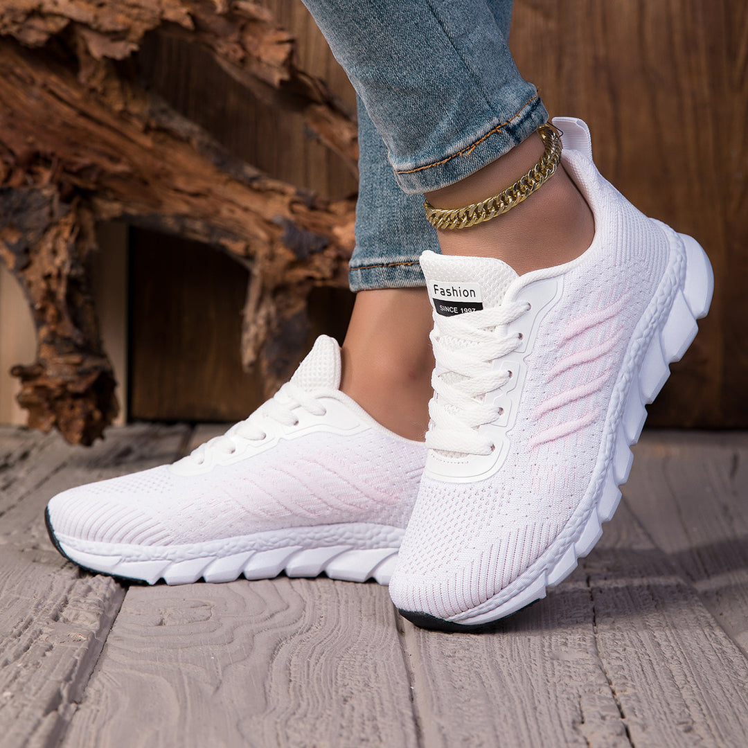 Damen nan gestrickter Schlupf-Sneaker mit elastischem Schaft, Zier-Schnürung und segmentierter Dämpfungssohle Drune