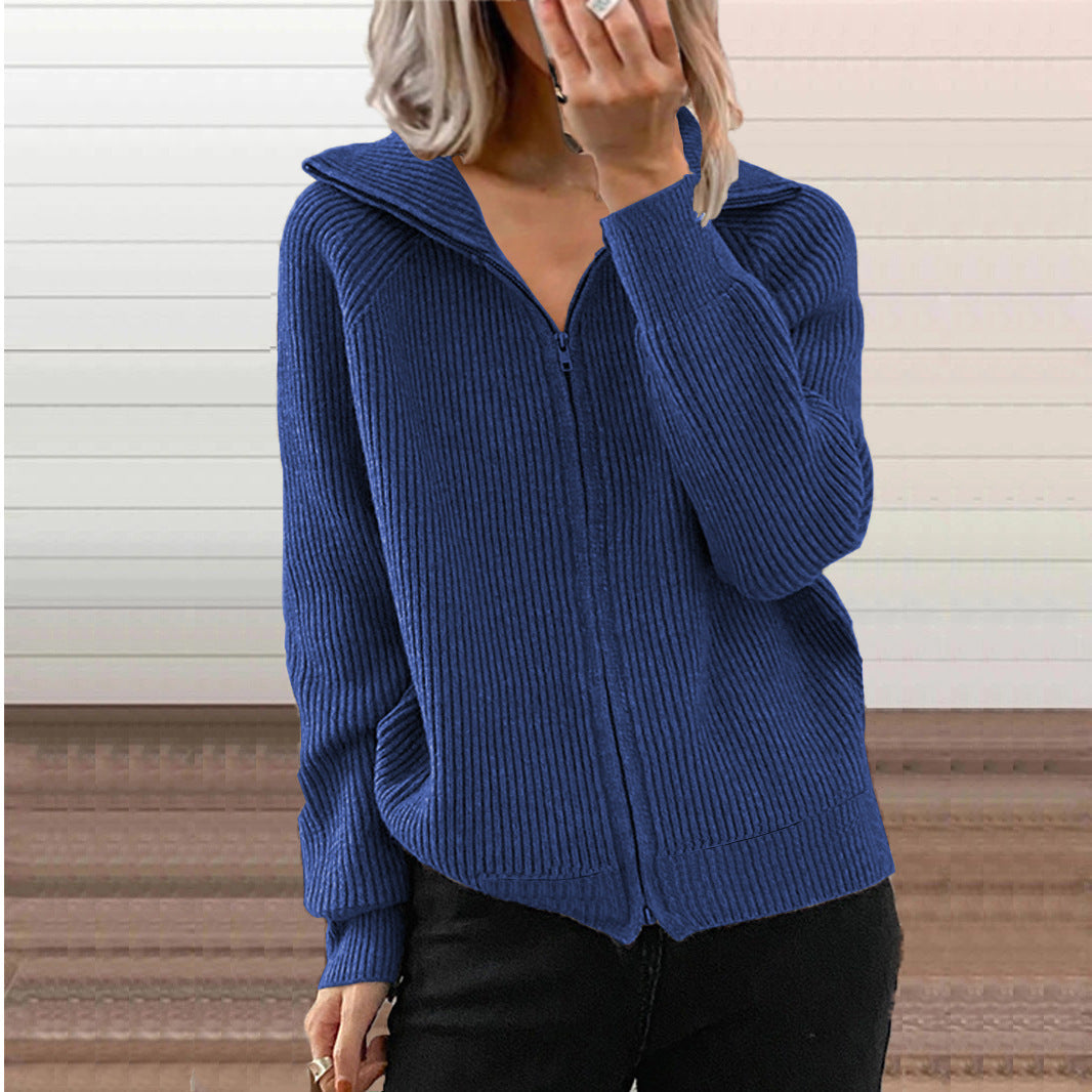 Damen Gerippte Kapuzen-Strickjacke mit Reißverschluss und Eingrifftaschen Drune