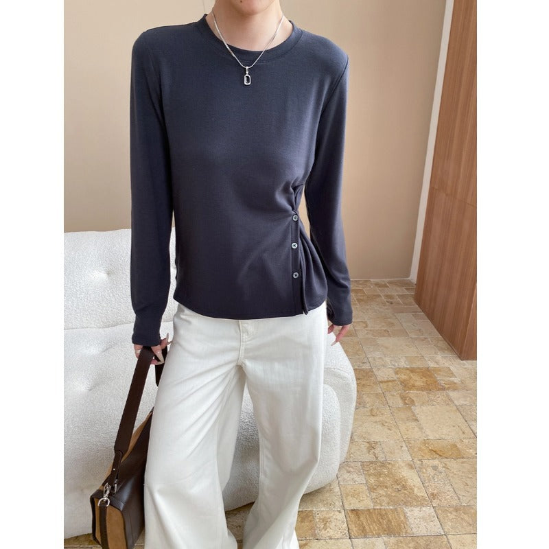 Damen Langarmshirt mit seitlichen Knopfdetails Drune