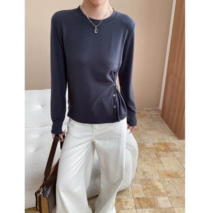 Damen Langarmshirt mit seitlichen Knopfdetails Drune