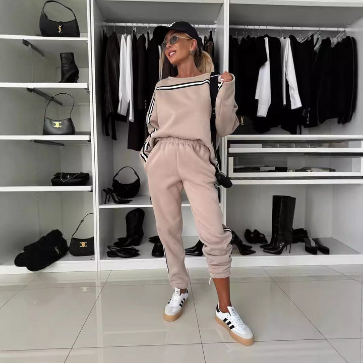 Damen sportives Lounge-Set mit gestreiften Seitenstreifen, oversized Sweatshirt und elastischer Jogginghose Drune