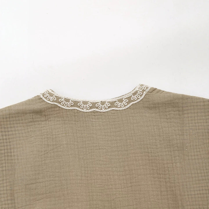 Damen Ärmellose Leinenweste mit floraler Reliefstickerei und offener Front Drune