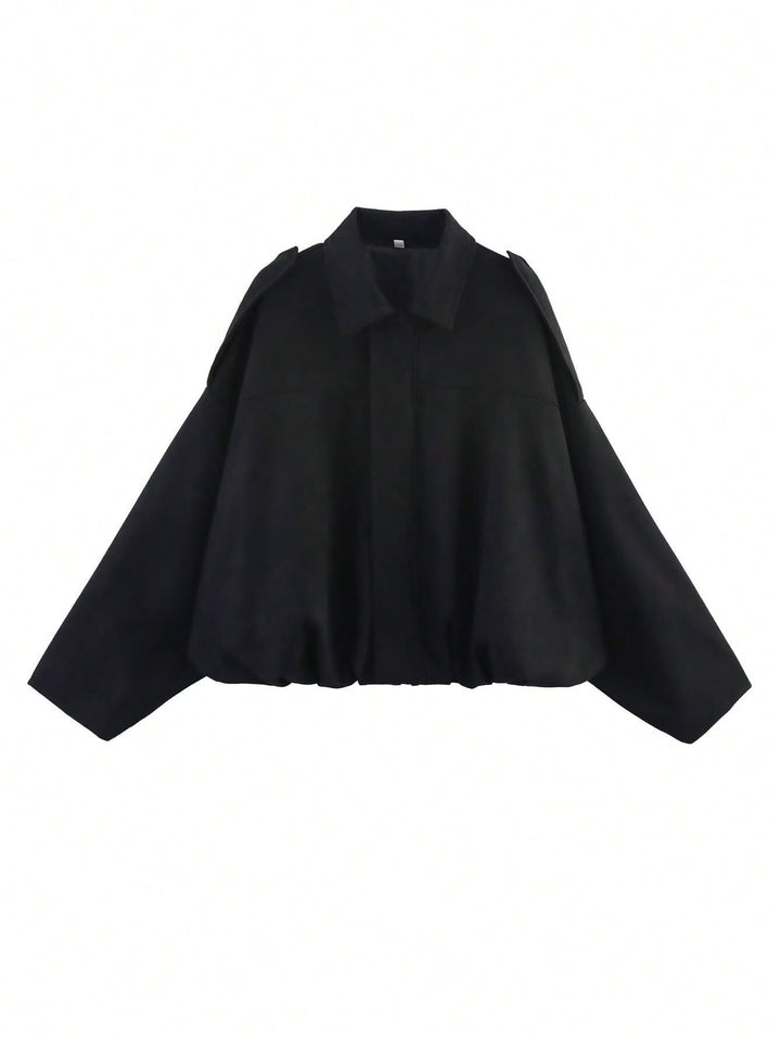 Damen nan weite Kurzjacke mit Ballonbund, verdecktem Verschluss und Schulterklappen Drune