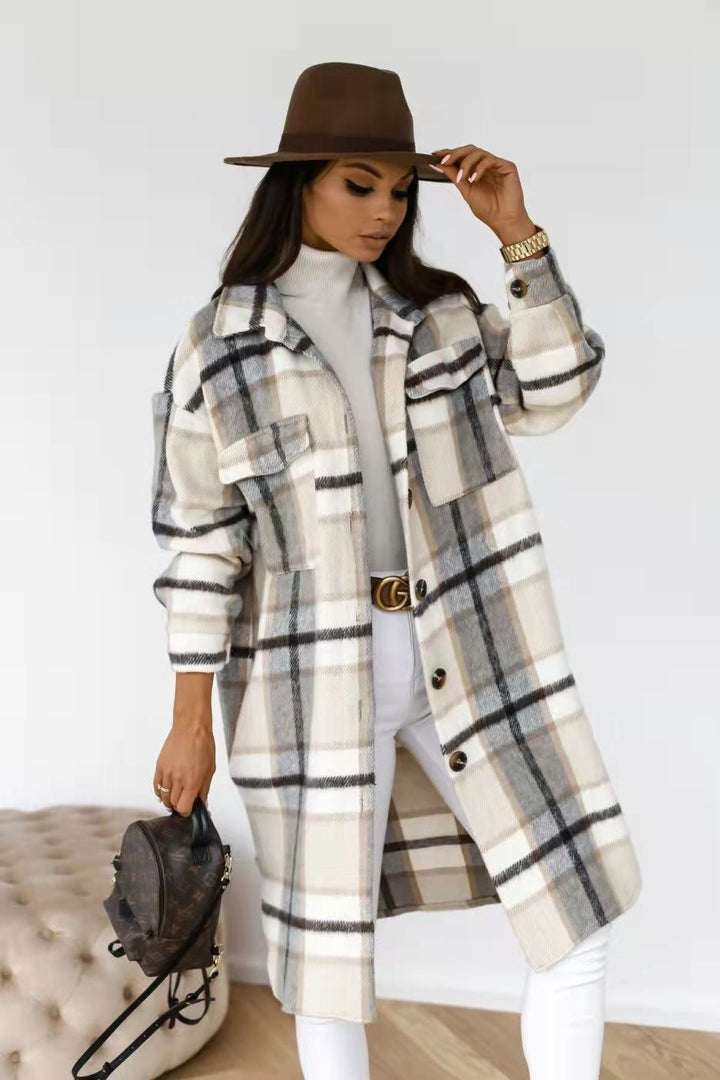 Damen Karierter Oversized-Hemd-Mantel mit praktischen Taschen Drune