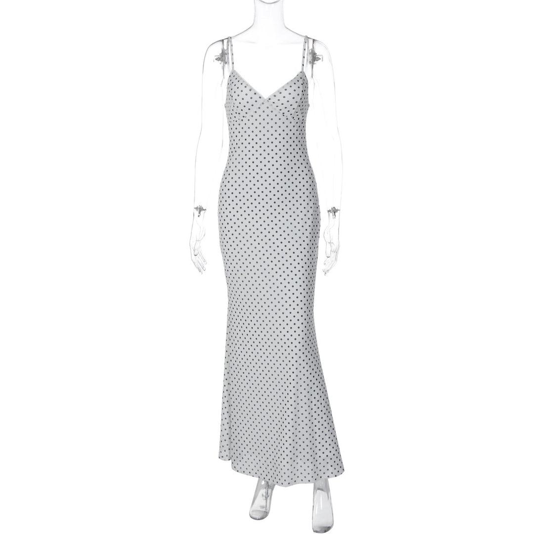 Damen Elegantes Maxikleid mit zartem Punktedesign und Spaghetti-Trägern Drune