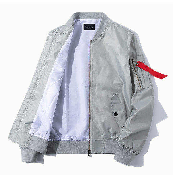 Men's  slim-profile nylon bomber jacket with high-visibility contrast lining and zip utility sleeve pocket Drune