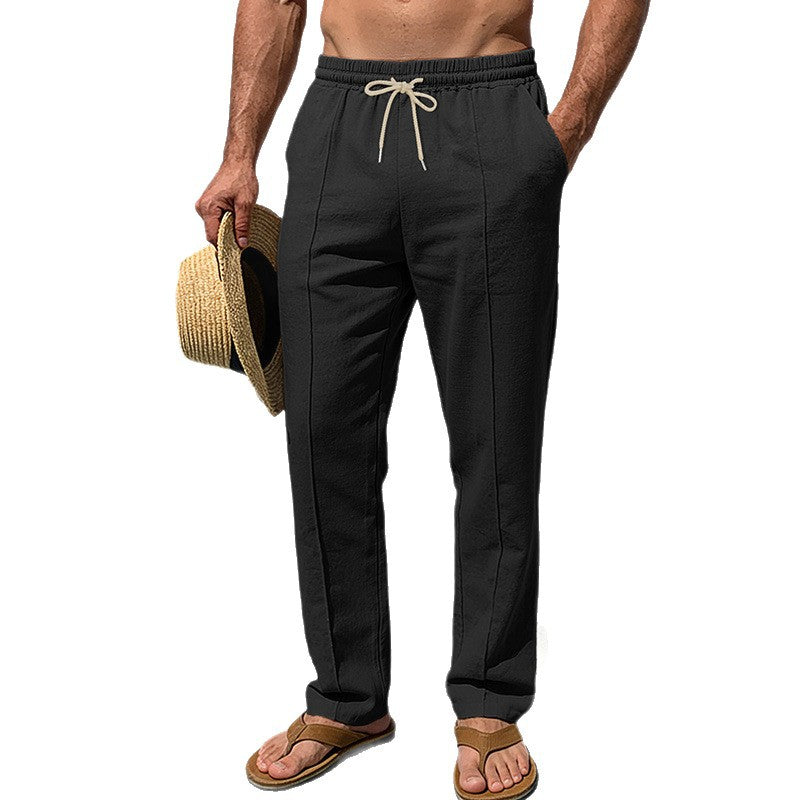 Herren Atmungsaktive Strandhose aus Leinenmix mit geradem Schnitt, Tunnelzug und Bügelfalte Drune