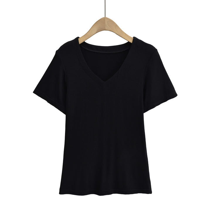 Damen V-Ausschnitt T-Shirt aus atmungsaktiver Baumwollmischung mit lässigem Schnitt Drune