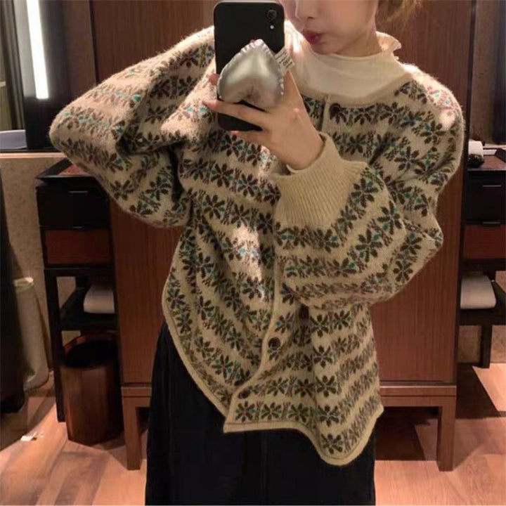 Damen Strickpullover mit floralen Jacquardmustern und bequemen Schnitt Drune