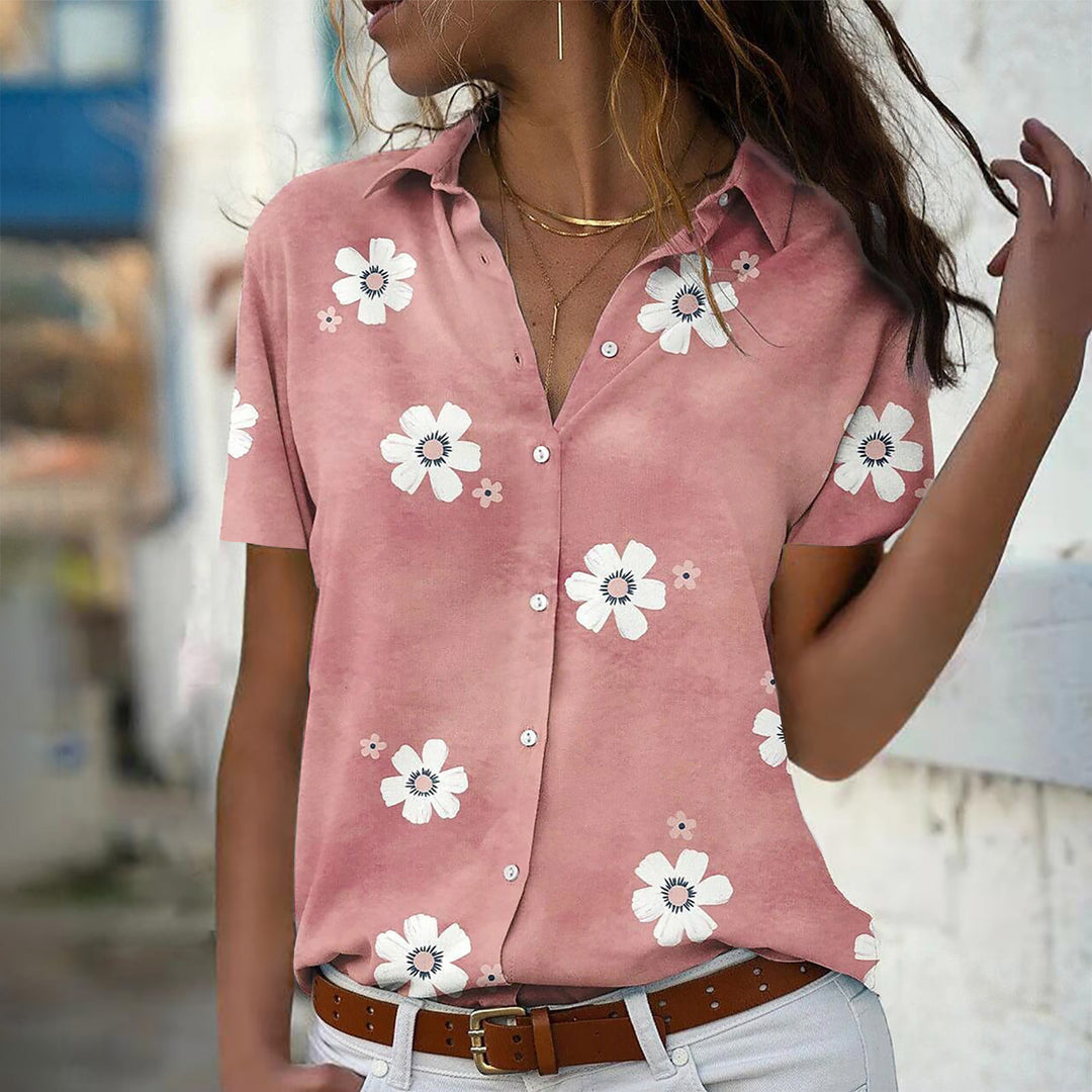 Damen Bluse mit Blumenmuster, Hemdkragen und lockerer Passform Drune