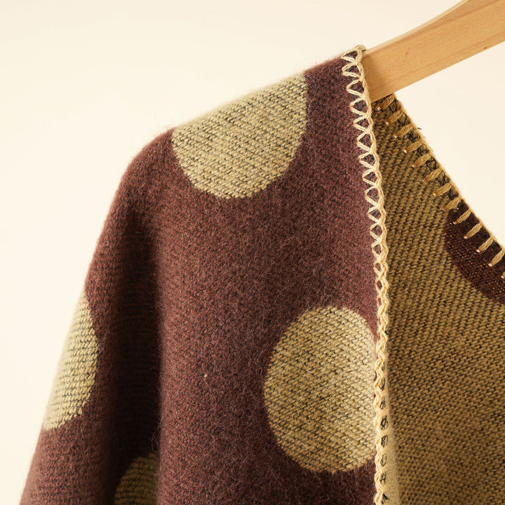 Damen Wendbarer Oversize-Capeponcho aus Jacquardstrick mit Zierstichkante Drune