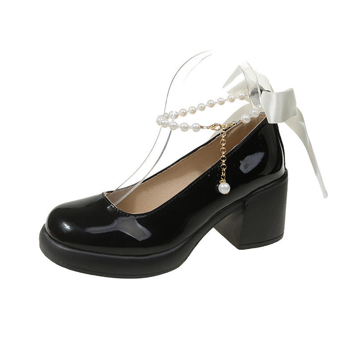 Damen Elegante Plateau-Pumps mit Perlen- und Schleifenverzierung Drune
